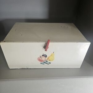 Vintage Decoware White Metal Bread Box with Fruit Design